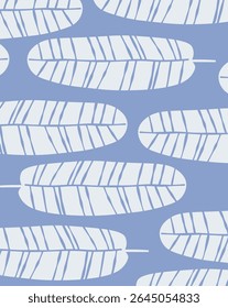 Folhas estilizadas com padrões lineares organizados em um layout perfeito. Linhas geométricas criam um motivo folha repetitivo em um plano de fundo contrastante. Ilustração de vetor de desenhos animados.