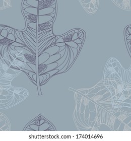 Stylized leaves on a gray background seamless pattern