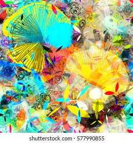 Stylized leaves and petals. Abstract vector background. Colorful texture
Bright seamless pattern. Watercolor effect
 