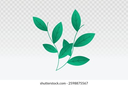 Stylized Leaves Vector: Green Foliage, Light Checkered Background, Flat Design, Modern Leaves, Transparent Element, Minimalist Icon, Organic Composition, Leaf Illustration, Vector Graphic.