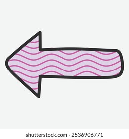 A stylized left arrow with wavy patterns in pink and purple.