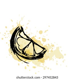 The stylized lemon colorful splashes. Vector lemon drawn with paint blots.