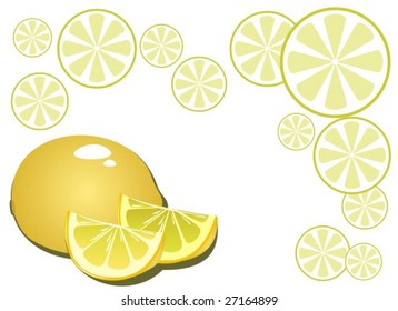 Stylized lemon slices and lemon isolated on a white background.