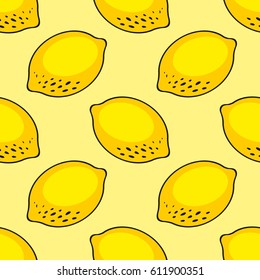 Stylized lemon. Vector seamless pattern for design and decoration of textiles, kitchen tools, packaging and wallpaper