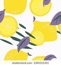Stylized lemons in flat style. Vector seamless pattern