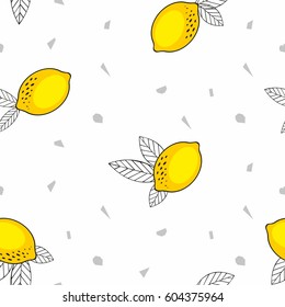 Stylized lemons with leaves. Vector seamless pattern for wallpaper design, textile, web design