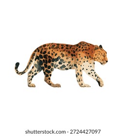 Ilustración de leopardo estilizado en una pose andante, mostrando su icónico pelaje manchado. Ideal para temas de naturaleza, materiales educativos o un gráfico llamativo de Vector animal.