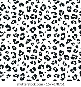 Stylized leopard pattern in black and white color. Seamless animal pattern. Vector illustration.