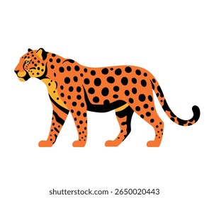 Stylized leopard with warm colors and white background, in minimalist vector art.