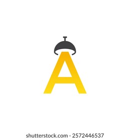 A stylized letter "A" with a black lamp above it, illuminating the letter in yellow