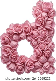 Uma letra estilizada B é artisticamente construída a partir de uma profusão de rosas rosa delicadas, criando uma representação visualmente atraente e romântica da carta.