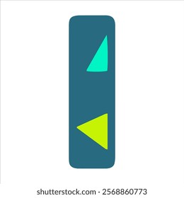 A stylized letter I with a blue background and various geometric shapes in green and cyan. Ideal for modern design and typography projects