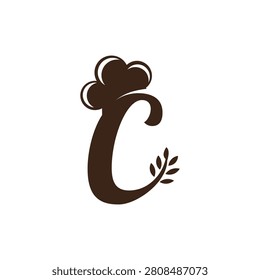 A stylized letter C logo featuring a chef hat and a small sprig of leaves.