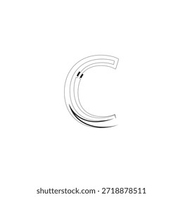 Ilustração de vetor C de letra estilizada com linhas geométricas abstratas e elementos gráficos de design brutalistas