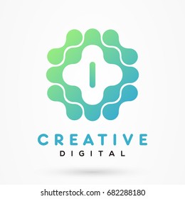 Stylized letter I Creative Digital logo design template