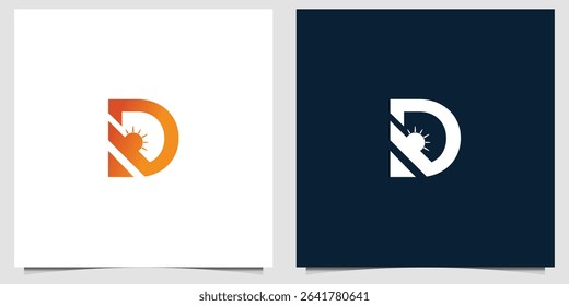 Stylized Letter D Logo Design with Sun Motif, Modern Branding Graphic