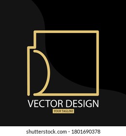 Stylized letter D with a square frame. Vector template for logo, label or sticker.