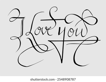 
The stylized letter design reads: I love you. With many thin lines combined with hearts