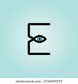 Stilisierter Buchstabe E mit integriertem Auge in minimalistischem typografischem Monogramm auf weichem türkisem Hintergrund