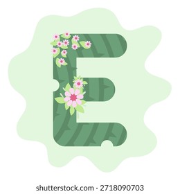 A stylized letter E made from a cactus with floral decorations, set against a light green background.