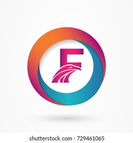 stylized letter f with circle and eagle design template