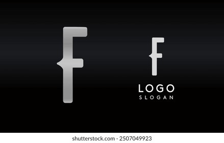 Stylized letter F with sharp, abstract cuts like bullet passing trail through letter for modern sleek logo design, creative agencies branding, tech startup, corporate identity. Vector illustration.
