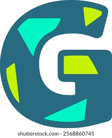 A stylized letter G logo with a modern design. The letter is dark teal with white, lime green, and cyan geometric shapes embedded within it, creating a vibrant and dynamic look