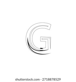 Stilisierter Buchstabe G-Vektorgrafik mit abstrakten geometrischen Linien und brutalistischen Grafikdesign-Elementen