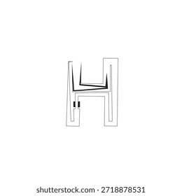 Stylized Letter H Vector Illustration with Abstract Geometric Lines and Brutalist Graphic Design Elements
