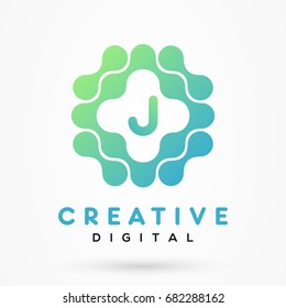 Stylized letter J Creative Digital logo design template