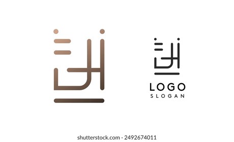 Letra estilizada J, logotipo de tipografía inspirado en la tecnología, símbolo único de civilización extraterrestre antiguas inscripciones para la marca creativa, logotipo de tecnología. Monograma de runas nórdicas, logotipo lineal abstracto