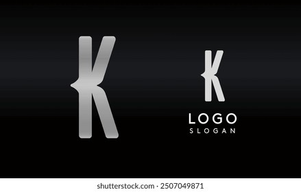 Stylized letter K with sharp, abstract cuts like bullet passing trail through letter for modern sleek logo design, creative agencies branding, tech startup, corporate identity. Vector illustration.