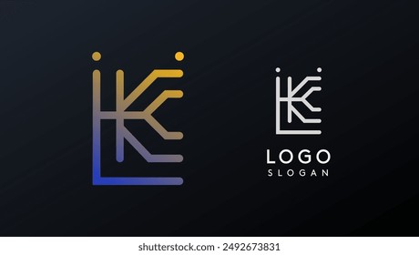 Stylized letter K, tech-inspired typography logo, unique extraterrestrial civilization symbol ancient inscriptions for creative branding, tech logo. Nordic runes monogram, abstract linear logotype