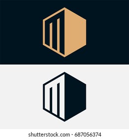 stylized letter M in Cube shape, real estate logo, company logo