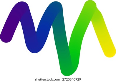 Una letra M estilizada con un gradiente suave que cambia de púrpura a azul, verde y amarillo sobre un fondo blanco.