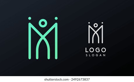 Stylized letter M, tech-inspired typography logo, unique extraterrestrial civilization symbol ancient inscriptions for creative branding, tech logo. Nordic runes monogram, abstract linear logotype