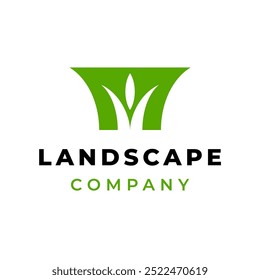 Stylized letter m within a green rectangle. The letter is formed by two upward pointing leaf shapes, symbolizing growth, nature, and landscaping