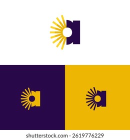 Stylized Letter Mark Featuring Rays Presented With Contrasting Color Variations On Backgrounds
