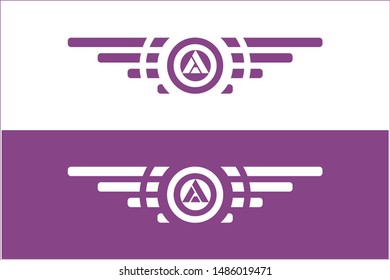 Stylized letter A in the middle with wings.   