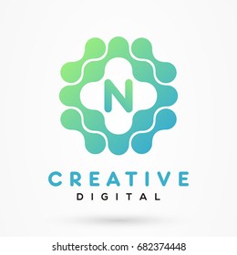 Stylized letter N Creative Digital logo design template