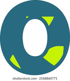 A stylized letter O in a modern font, featuring a teal color with bright green geometric accents. Ideal for contemporary design projects and branding