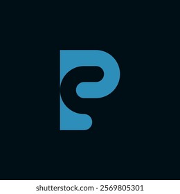 A stylized letter 'P' in blue on a dark background, with a unique curved design