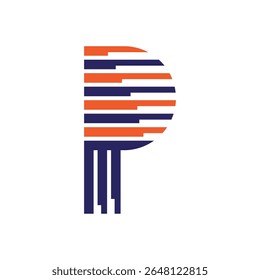 Stylized Letter P Design in Orange and Blue Stripes.