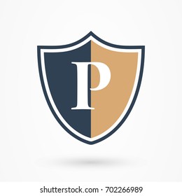 stylized letter p with shield logo icon