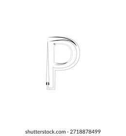 Ilustración vectorial estilizada de la letra P con líneas geométricas Abstractas y Elementos de Diseño gráfico brutalista