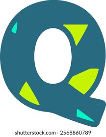 A stylized letter Q in a bold, modern font. The letter is dark teal with bright green and cyan geometric shapes embedded within it, creating a vibrant and dynamic look