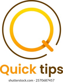 Stylized letter q logo forming an almost closed circle with an orange gradient and the words quick tips written below, perfect for representing fast and easy solutions, advice or recommendations