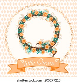 Stylized letter Q. Personalized monogram with floral ornament. perfect for greeting cards and invitations. alphabet vector