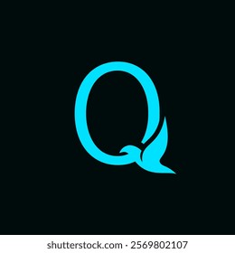 A stylized letter 'Q' in turquoise color on a black background, with the tail of the 'Q' forming the shape of a bird in flight