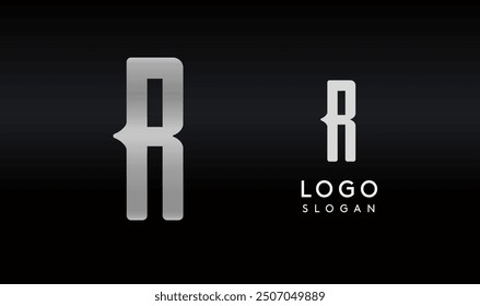 Stylized letter R with sharp, abstract cuts like bullet passing trail through letter for modern sleek logo design, creative agencies branding, tech startup, corporate identity. Vector illustration.